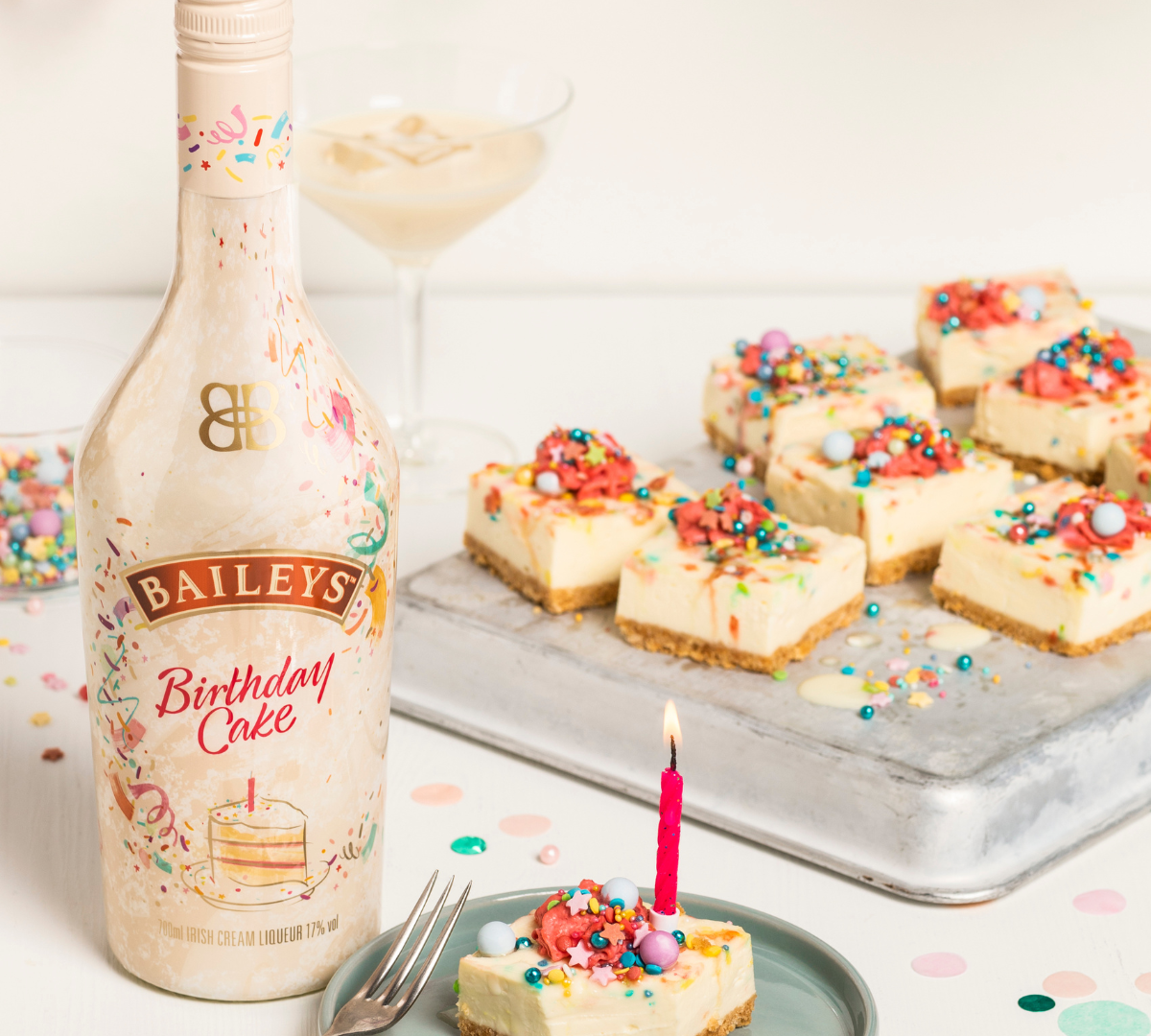 Baileys Birthday Cake -juustokakkupalat